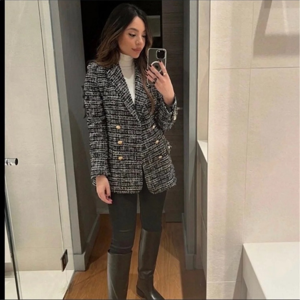 NWT Zara Double Breasted Textured Wave Jacket sz S